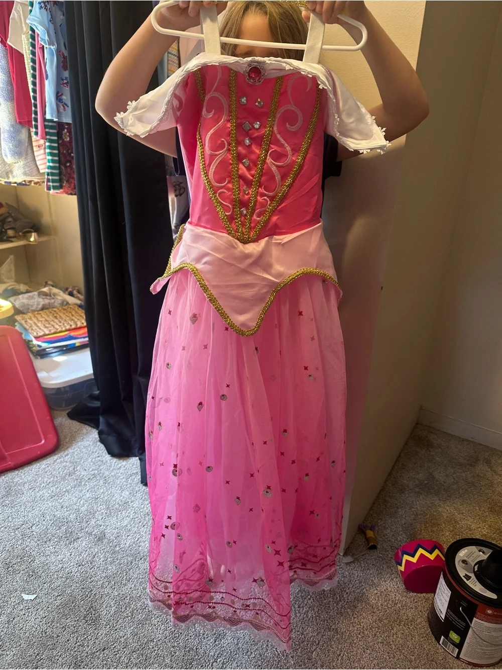 Classic Pink Princess Aurora Dress with Tiara - Kids Costume SET